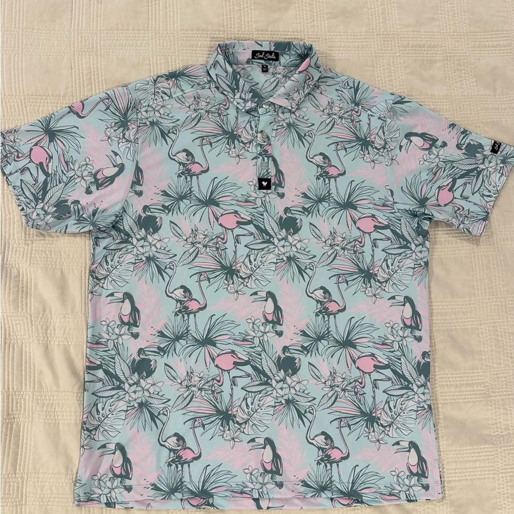 Bad Birdie Tropical Flamingo Shirt - Pink and Green
